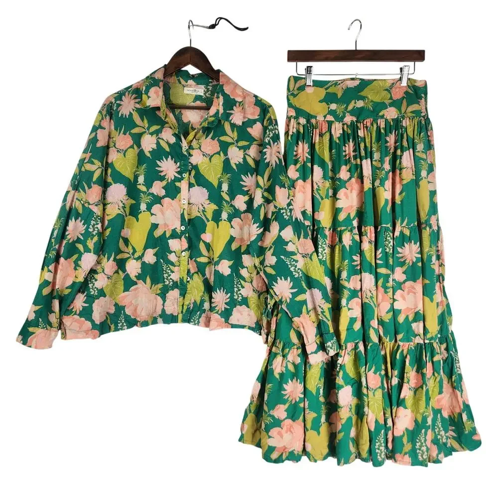 Natural Life Women’s Floral Skirt/Top Set SZ LG Breathable Lightweight EUC - Picture 1 of 14